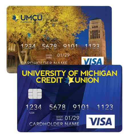 UMCU Visa® credit cards cash back rewards and low-rate visuals of cards