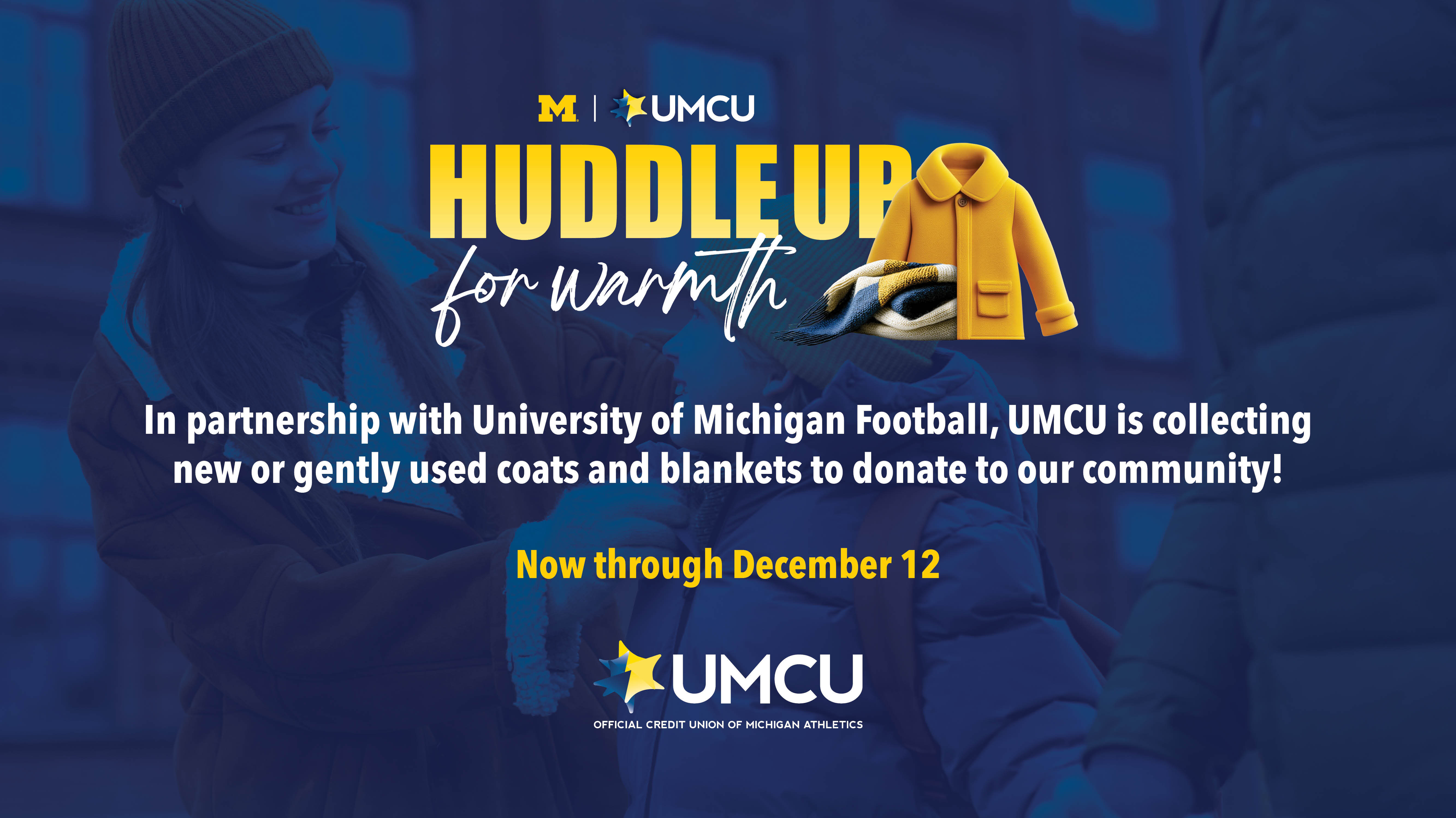 Michigan Football and UMCU Coat and Blanket Drive graphic