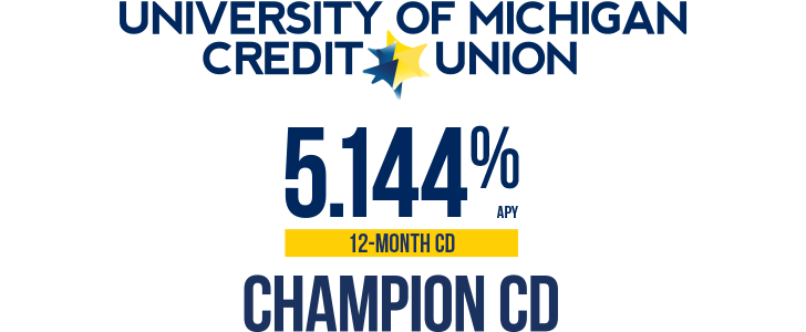 University of Michigan Credit Union presents the Champion CD at 5.144% APY